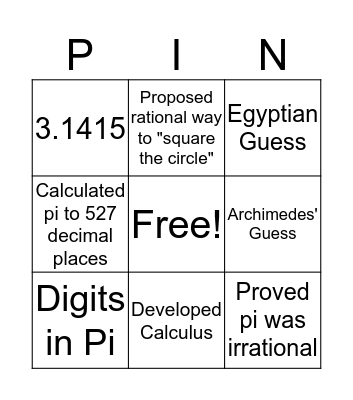 π Bingo Card