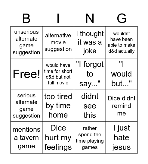 Untitled Bingo Card