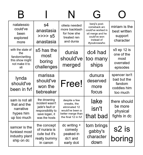 DC Opinions !!! Bingo Card