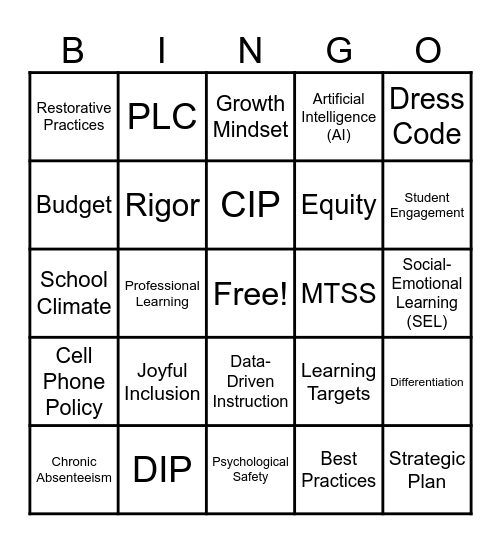 First Day Bingo Card