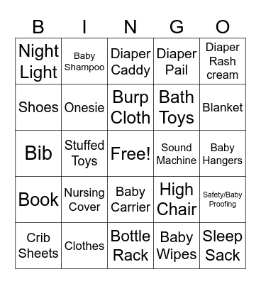 Baby Gift Bingo Card