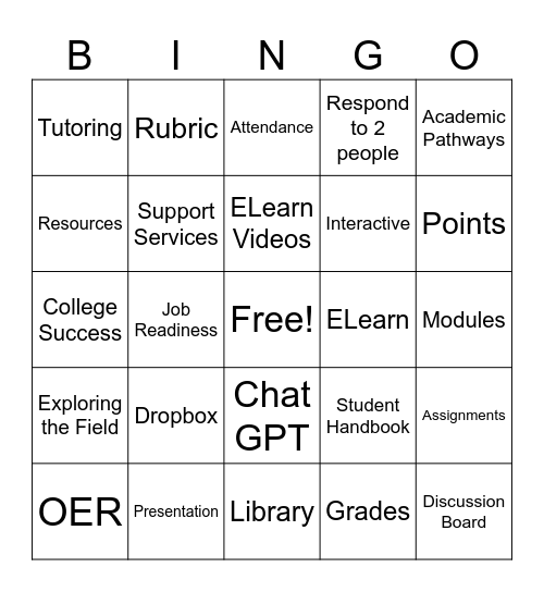 Syllabus Bingo Card