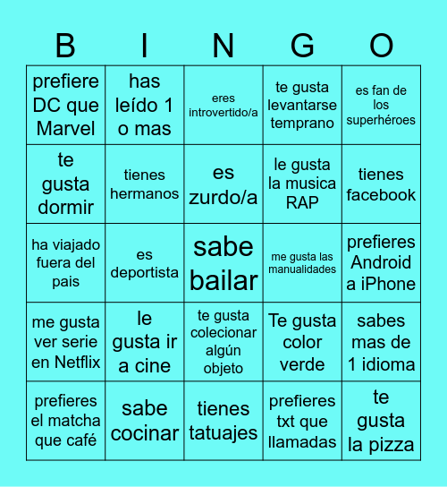 Bingo de personalidades Bingo Card