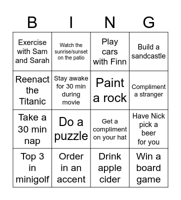 Sunapee I N G O Bingo Card