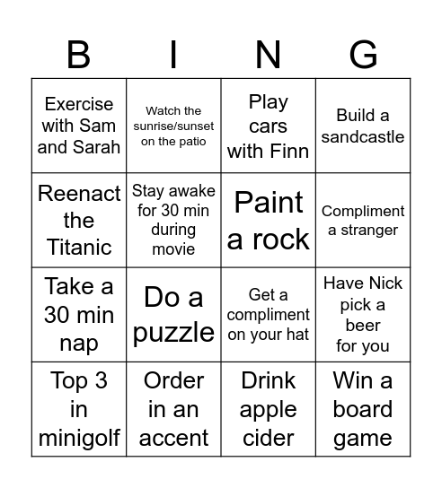 Sunapee I N G O Bingo Card