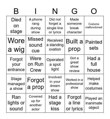 Theatre Bingo Card