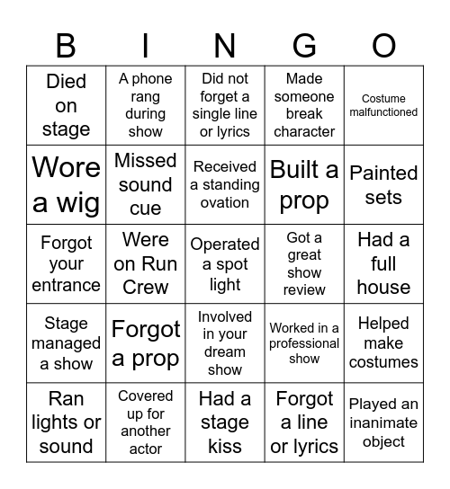 Theatre Bingo Card