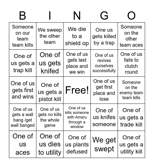 Siege Bingo Card
