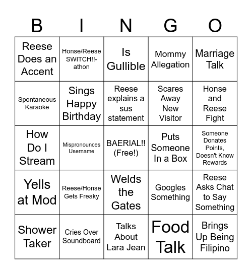 Untitled Bingo Card