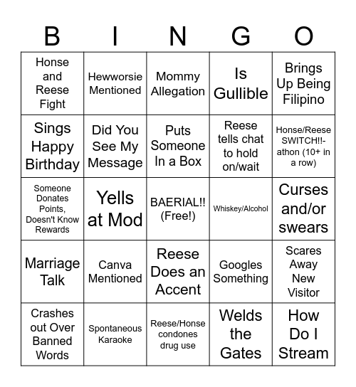 Hewwo-Piecey Bingo Card
