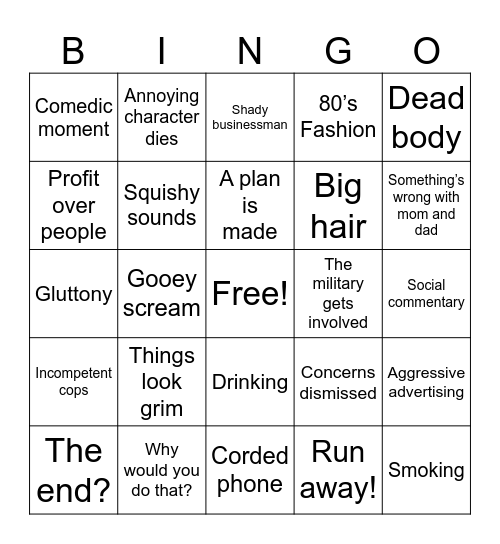The Stuff Bingo Card