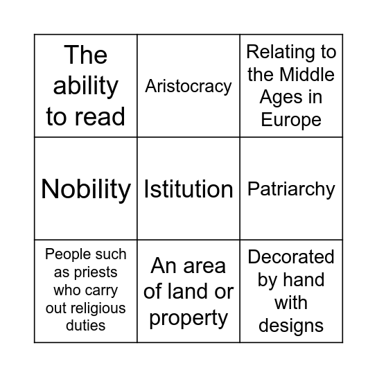 Medieval Europe Bingo Card