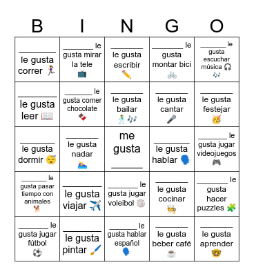 Que te gusta hacer Bingo Card