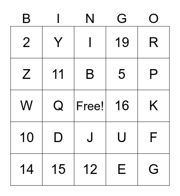 French Alphabet and Number Bingo Card