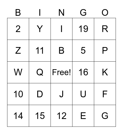 French Alphabet and Number Bingo Card
