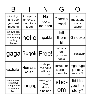 Sir Herbie bingo Card