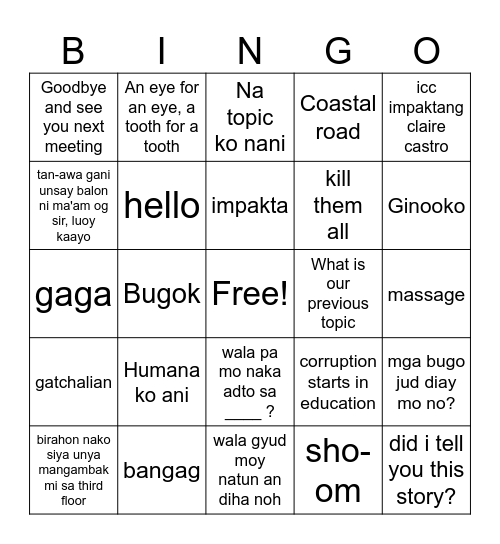 Sir Herbie bingo Card