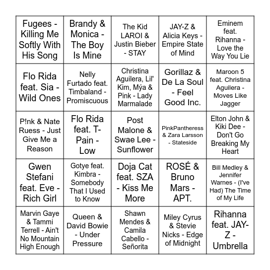 ★ Music Bingo w Bon-Binary ★ Bingo Card