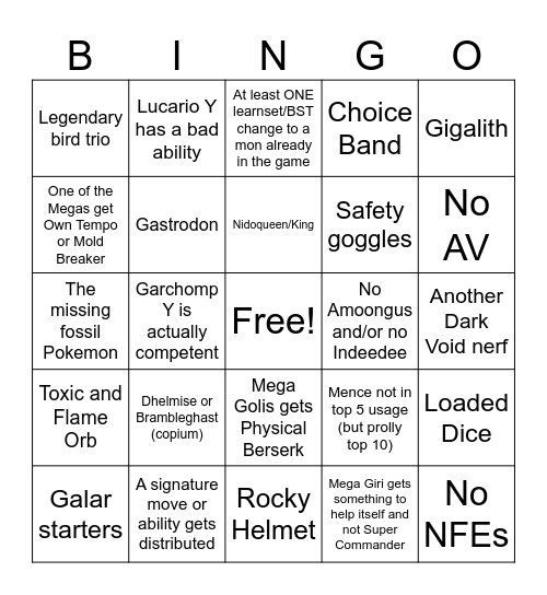 Reg M-C Predictions Bingo Card