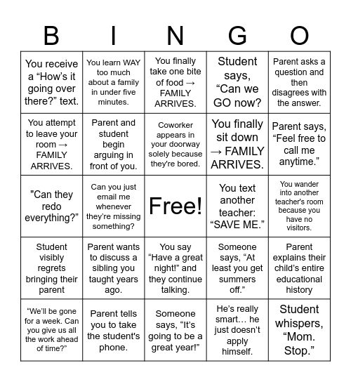 Meet the Teacher Bingo Card