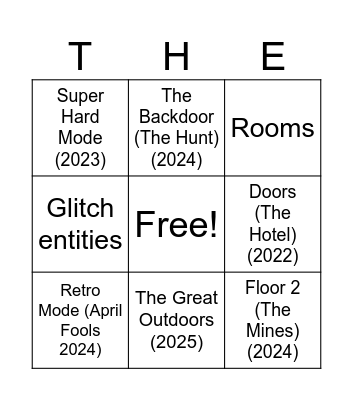 Doors Updates Bingo Card