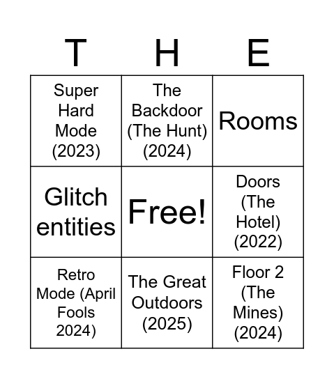Doors Updates Bingo Card