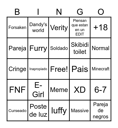 Creator avatar catalogue Bingo Card