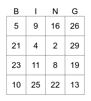 Números en Español Bingo Card