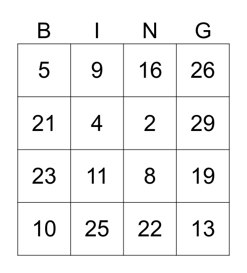 Números en Español Bingo Card