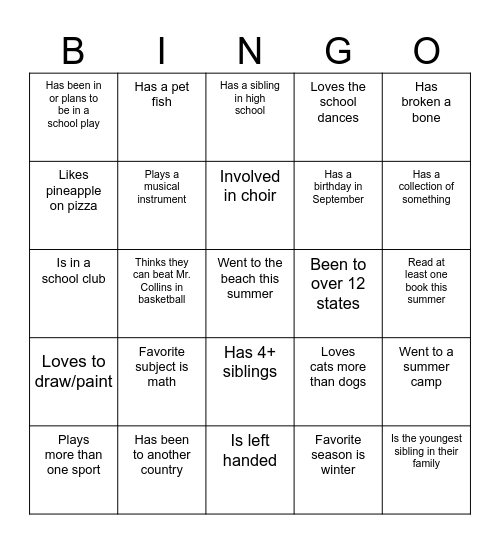 Find-a-Friend BINGO Card
