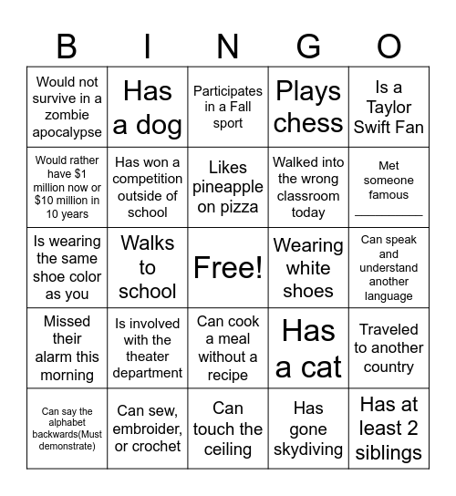 Human Bingo Card
