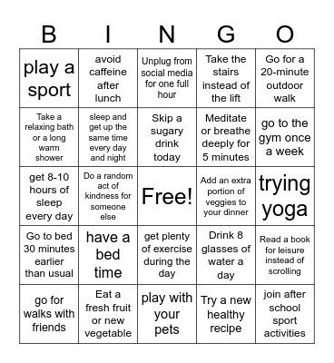 Exercise & fitness bingo Card