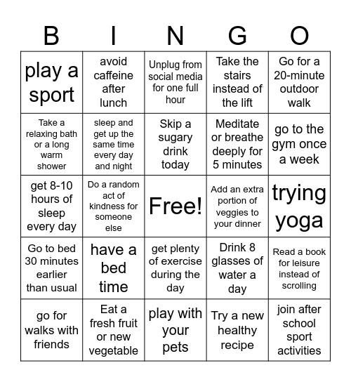 Exercise & fitness bingo Card