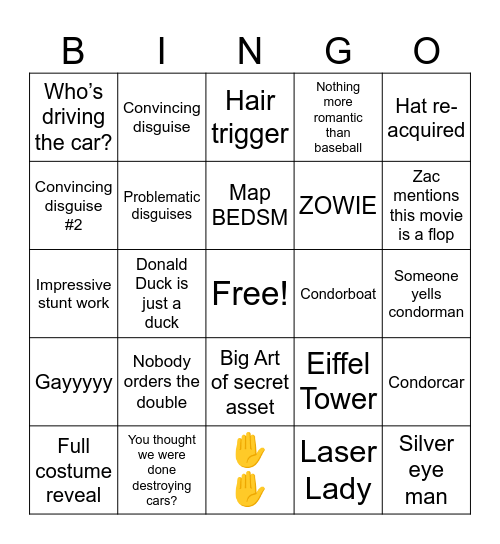 CONDORMAN Bingo Card