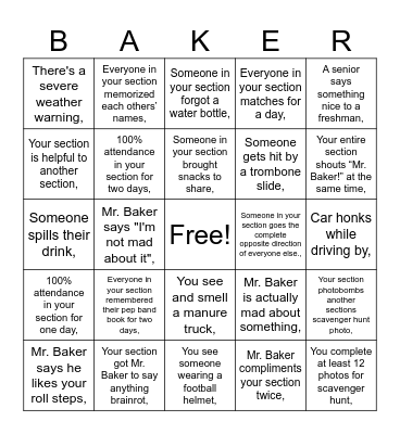 Band Camp 2026 Bingo Card