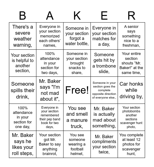 Band Camp 2026 Bingo Card