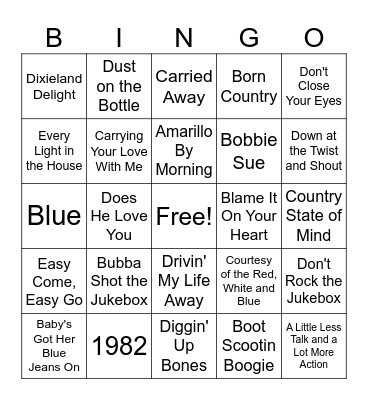 80's & 90's Country Mix 1 Bingo Card