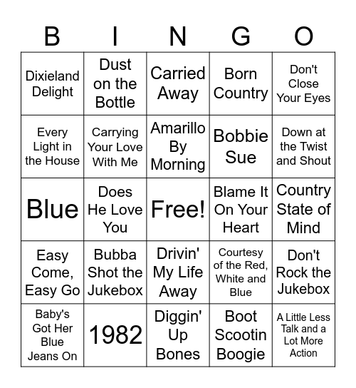 80's & 90's Country Mix 1 Bingo Card