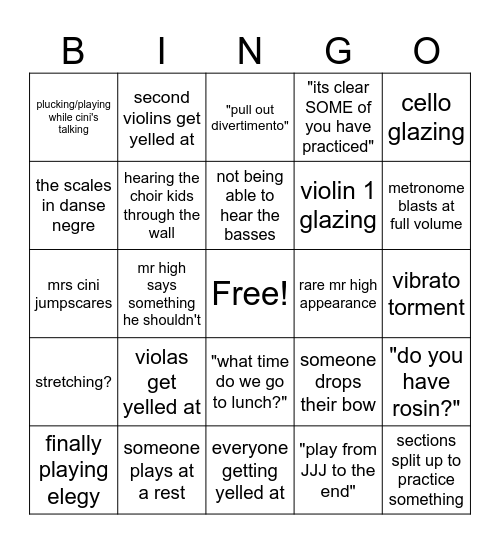 Canon Orchestra Events Bingo Card
