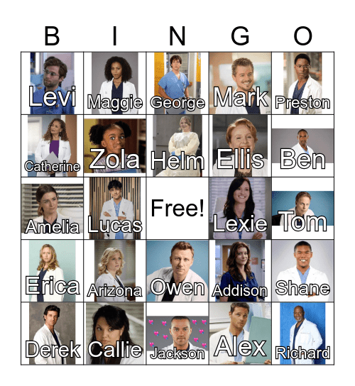 Grey's Anatomy Bingo Card