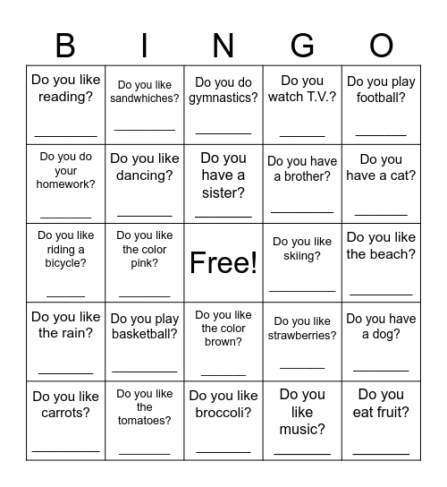 Do you.....? Bingo! Bingo Card