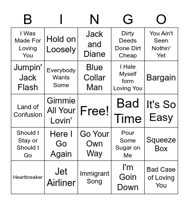 Old School Rock Mix 1 Bingo Card