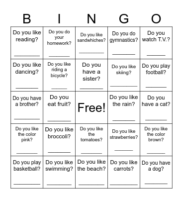 Do you.....? Bingo! Bingo Card