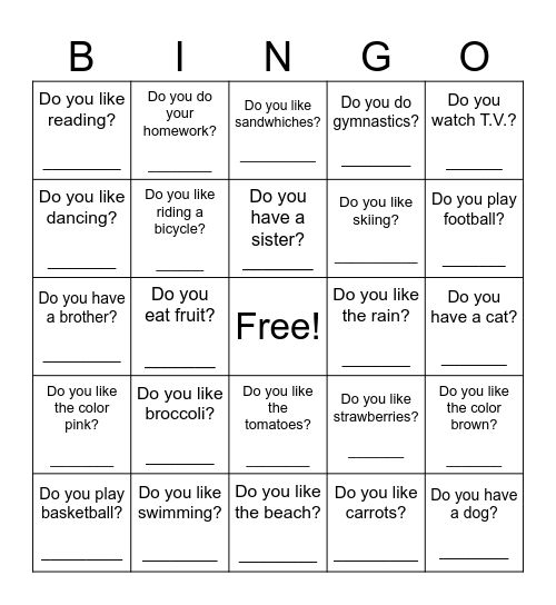 Do you.....? Bingo! Bingo Card