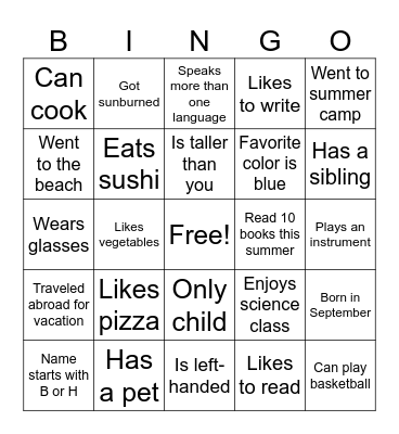 FIRST DAY! Bingo Card