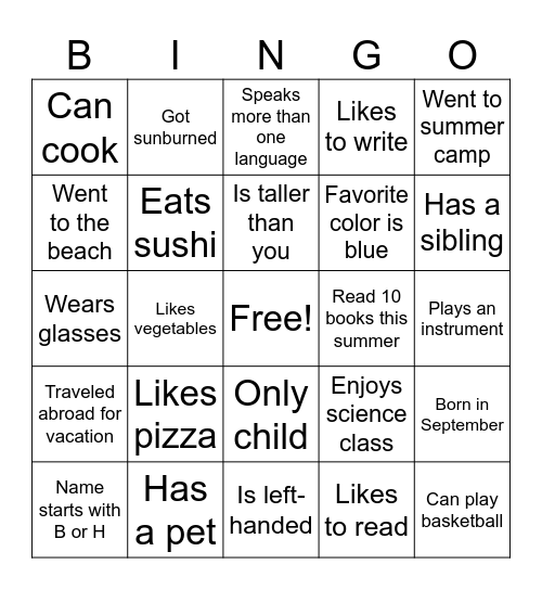 FIRST DAY! Bingo Card
