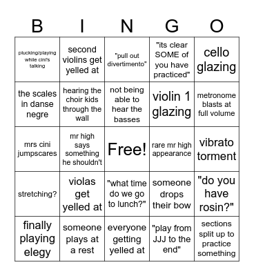 Canon Orchestra Events Bingo Card