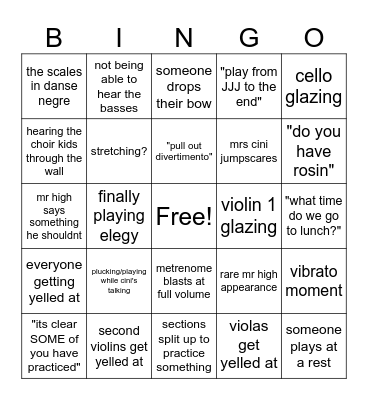 Canon Orchestra Events Bingo Card