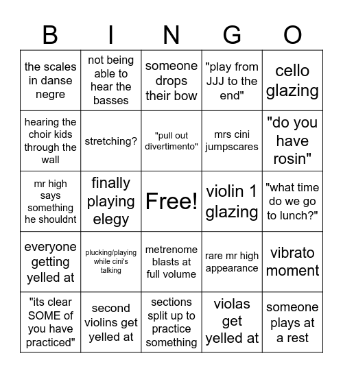 Canon Orchestra Events Bingo Card