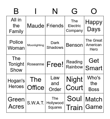 TV Show Themes 2 Bingo Card